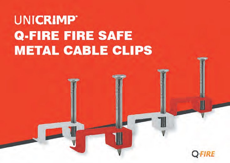 Unicrimp’s red and white fire-safe metal cable clips